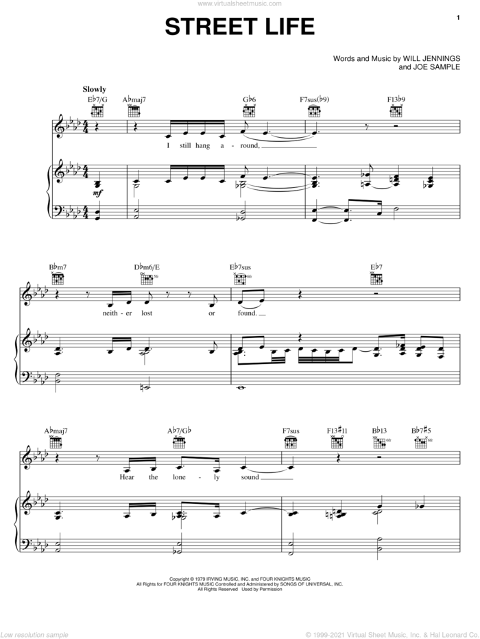 Street Life sheet music for voice, piano or guitar by The Crusaders, Randy Crawford, Joe Sample and Will Jennings, intermediate skill level