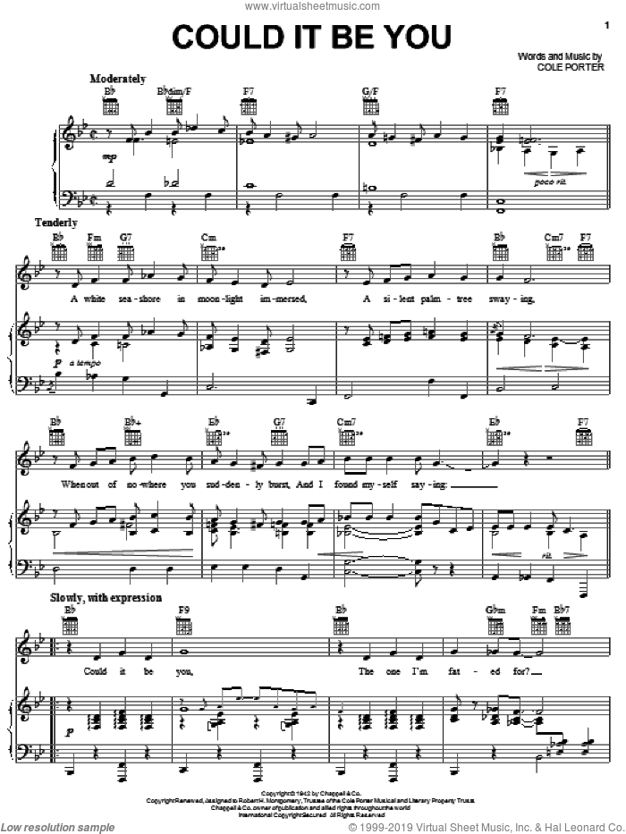 Could It Be You sheet music for voice, piano or guitar by Cole Porter, intermediate skill level