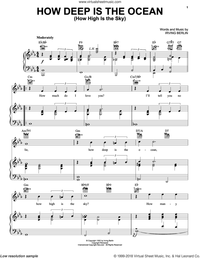 How Deep Is The Ocean (How High Is The Sky) sheet music for voice, piano or guitar by Irving Berlin, Ann Hampton Callaway, Frank Sinatra and White Christmas (Musical), wedding score, intermediate skill level