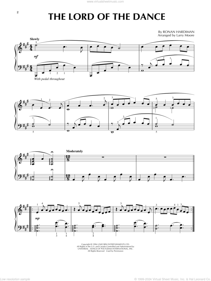 The Lord Of The Dance sheet music for piano solo by Ronan Hardiman and Larry Moore, intermediate skill level