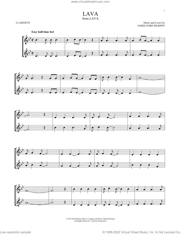 Lava (from Lava) sheet music for two clarinets (duets) by James Ford Murphy, intermediate skill level
