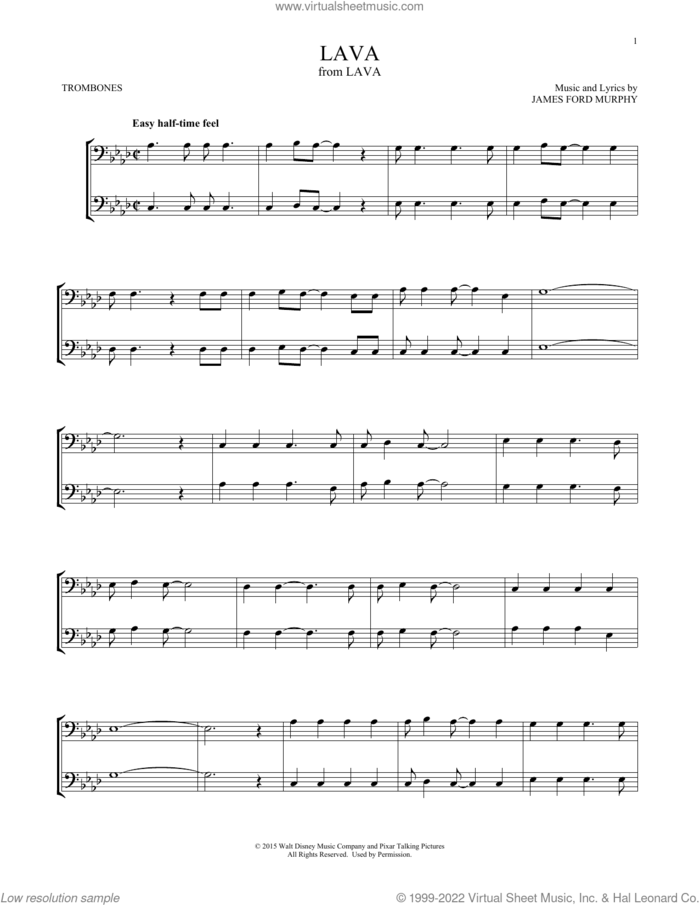 Lava (from Lava) sheet music for two trombones (duet, duets) by James Ford Murphy, intermediate skill level