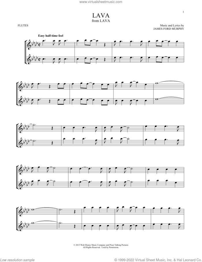 Lava (from Lava) sheet music for two flutes (duets) by James Ford Murphy, intermediate skill level