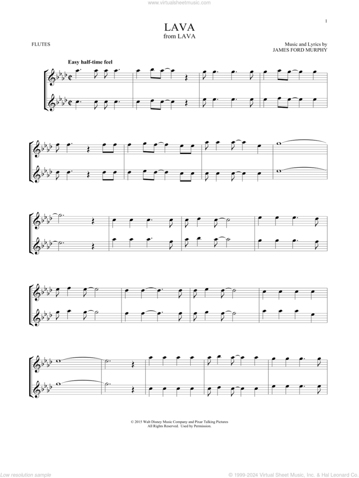 Lava (from Lava) sheet music for two flutes (duets) by James Ford Murphy, intermediate skill level