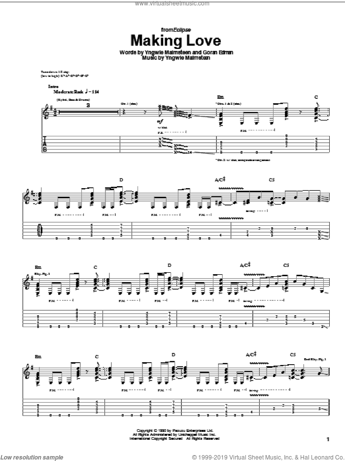 Making Love sheet music for guitar (tablature) by Yngwie Malmsteen and Goran Edman, intermediate skill level