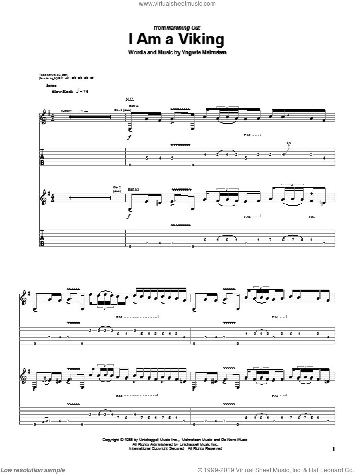 I Am A Viking sheet music for guitar (tablature) by Yngwie Malmsteen, intermediate skill level