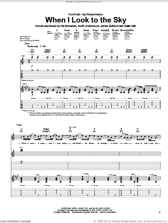 When I Look To The Sky sheet music for guitar (tablature) by Train, James Stafford, Pat Monahan and Scott Underwood, intermediate skill level