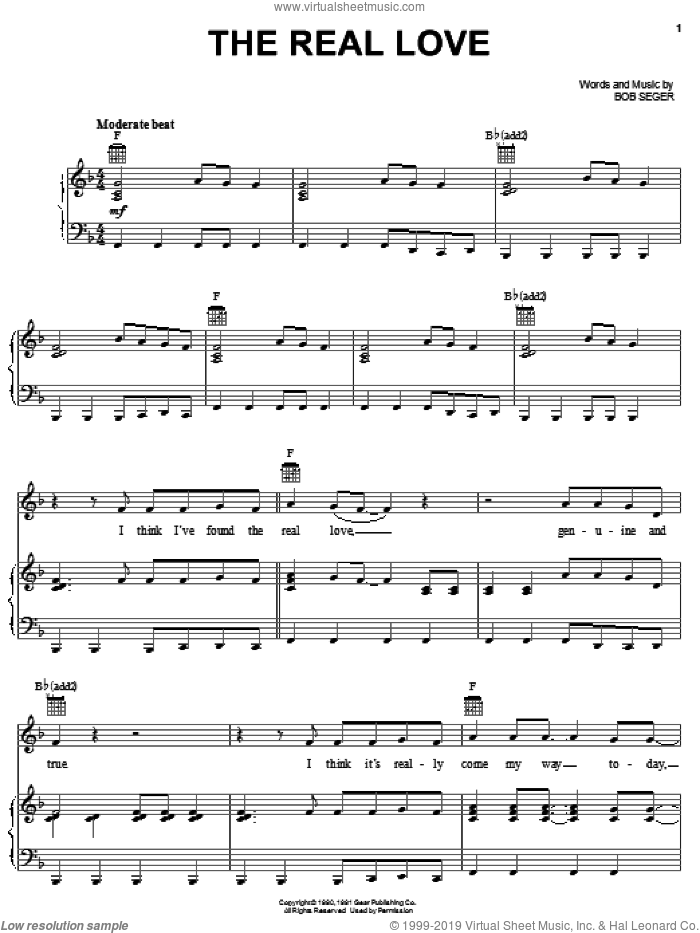The Real Love sheet music for voice, piano or guitar by Bob Seger, intermediate skill level