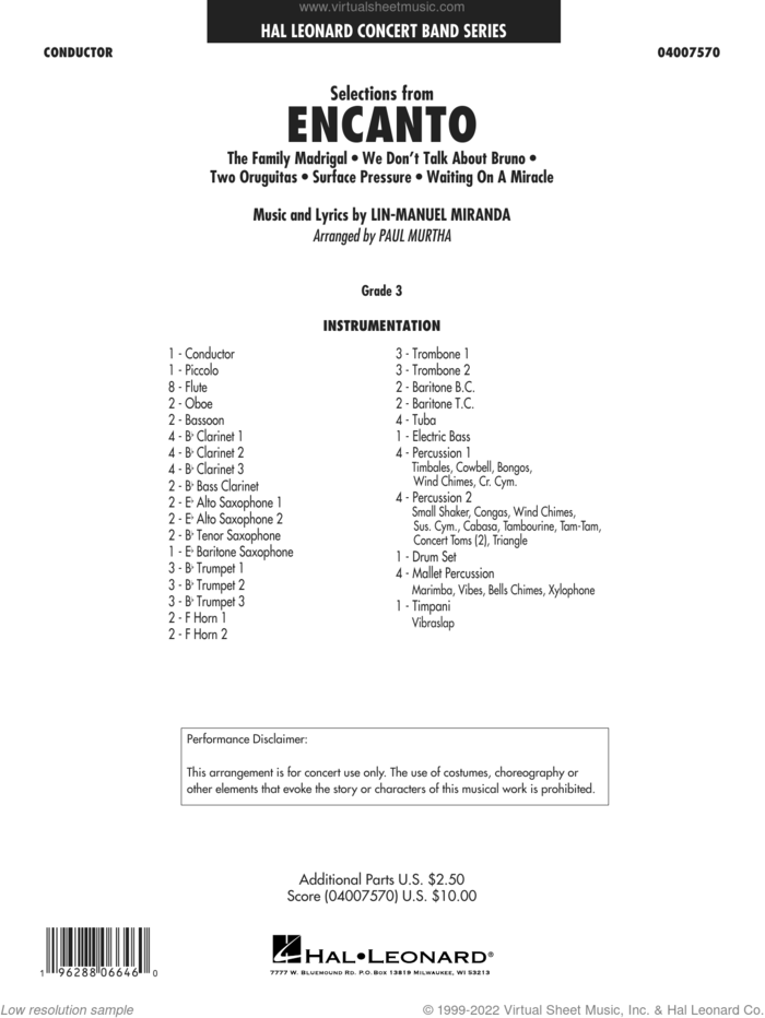 Selections from Encanto (arr. Paul Murtha) (COMPLETE) sheet music for concert band by Paul Murtha and Lin-Manuel Miranda, intermediate skill level