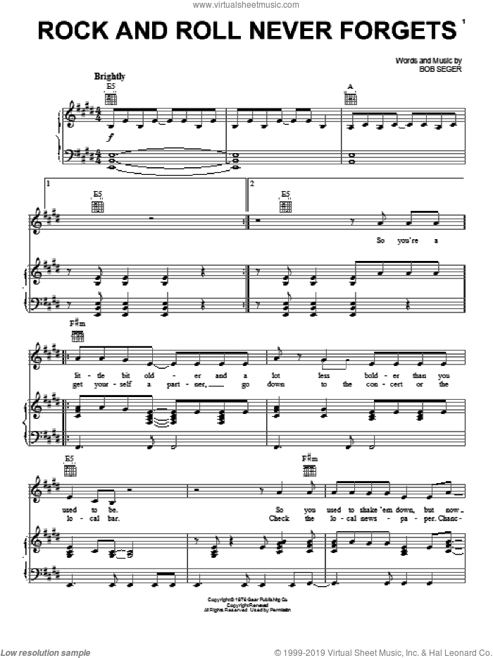 Rock And Roll Never Forgets sheet music for voice, piano or guitar by Bob Seger, intermediate skill level