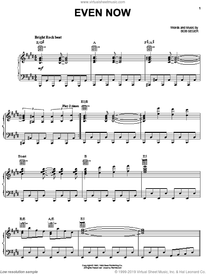 Even Now sheet music for voice, piano or guitar by Bob Seger, intermediate skill level
