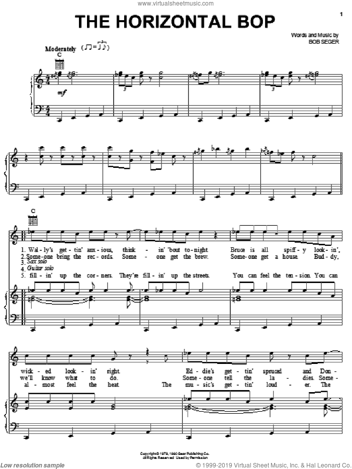 The Horizontal Bop sheet music for voice, piano or guitar by Bob Seger, intermediate skill level