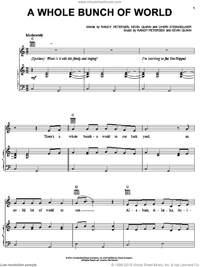 A Whole Bunch Of World sheet music for voice, piano or guitar by Randy Petersen, Cheri Steinkellner and Kevin Quinn, intermediate skill level