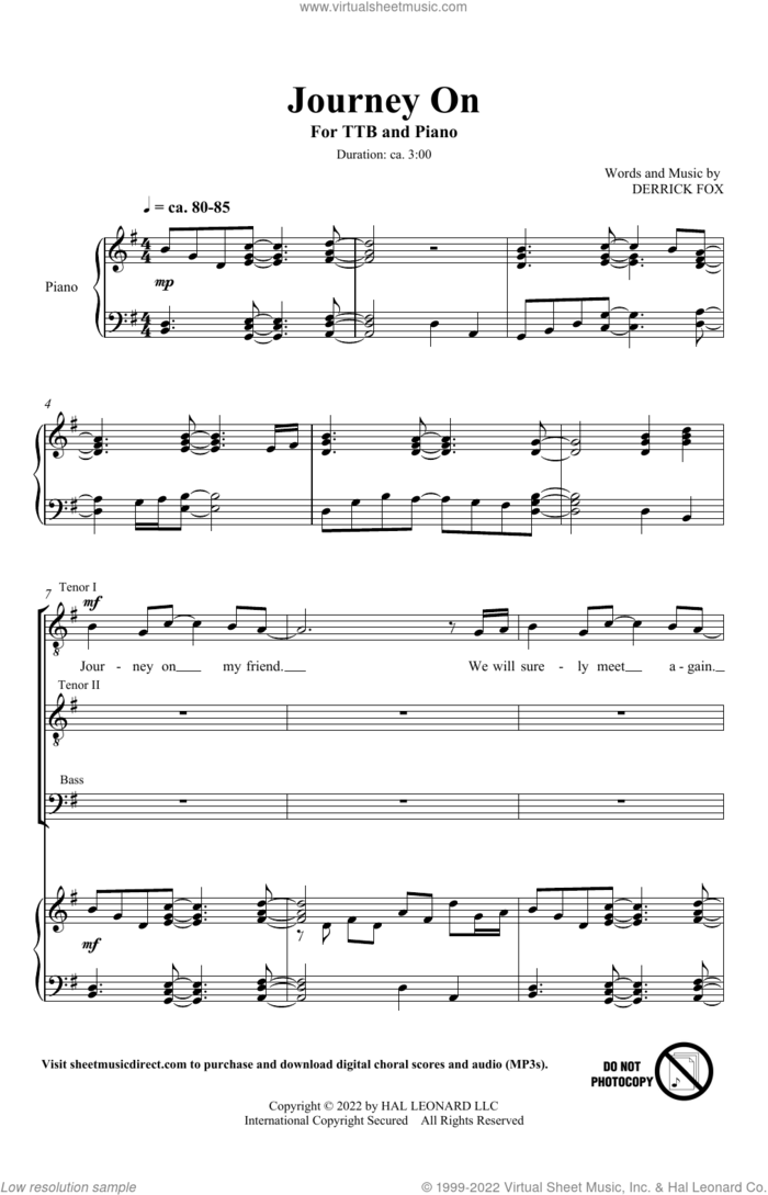 Journey On sheet music for choir (TTBB: tenor, bass) by Derrick Fox, intermediate skill level