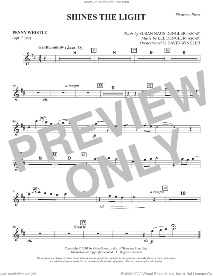 Shines The Light sheet music for orchestra/band (pennywhistle/flute) by Lee Dengler and Susan Naus Dengler, intermediate skill level