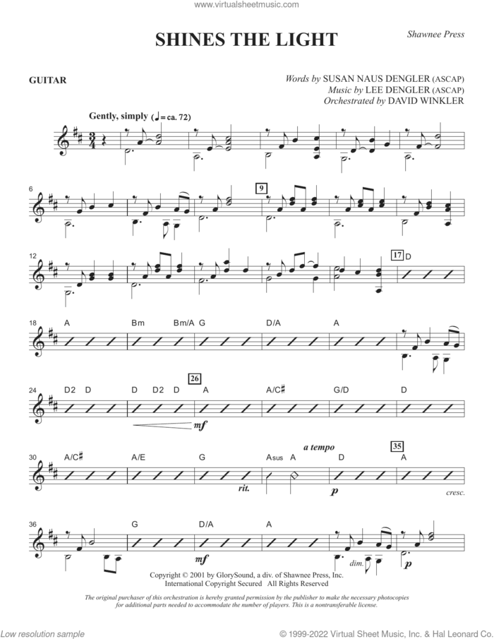 Shines The Light sheet music for orchestra/band (guitar) by Lee Dengler and Susan Naus Dengler, intermediate skill level