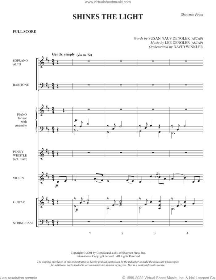 Shines the Light (COMPLETE) sheet music for orchestra/band by Lee Dengler and Susan Naus Dengler, intermediate skill level