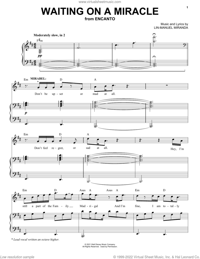Waiting On A Miracle (from Encanto) sheet music for voice and piano by Lin-Manuel Miranda and Stephanie Beatriz, intermediate skill level