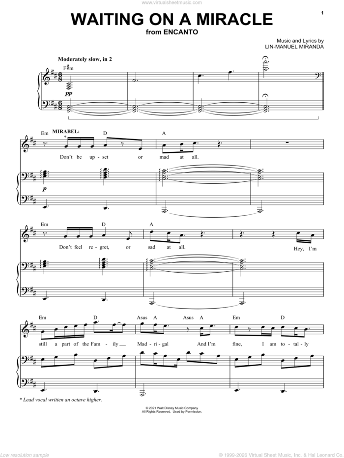 Waiting On A Miracle (from Encanto) sheet music for voice and piano by Lin-Manuel Miranda and Stephanie Beatriz, intermediate skill level