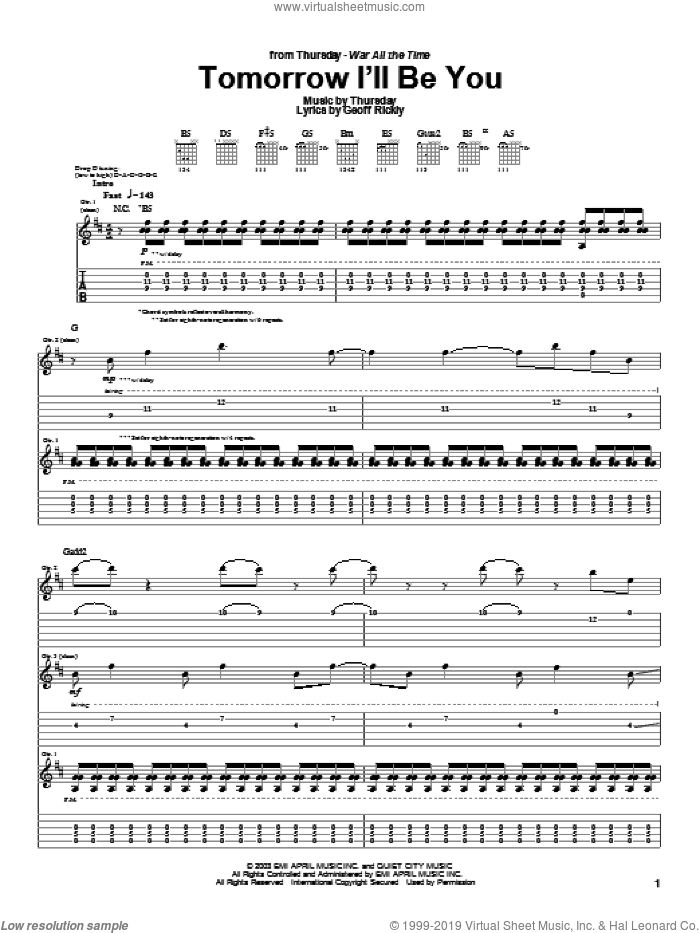 Tomorrow I'll Be You sheet music for guitar (tablature) by Thursday and Geoff Rickly, intermediate skill level