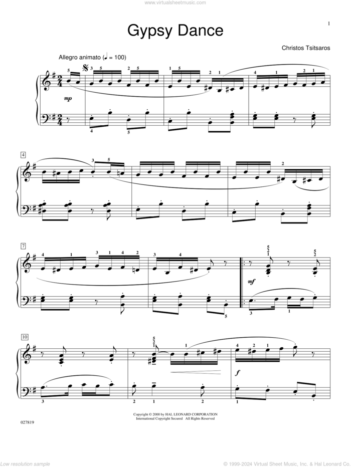 Gypsy Dance sheet music for piano solo (elementary) by Christos Tsitsaros and Miscellaneous, beginner piano (elementary)