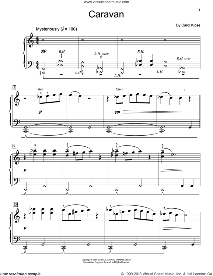 Caravan sheet music for piano solo (elementary) by Carol Klose and Miscellaneous, beginner piano (elementary)