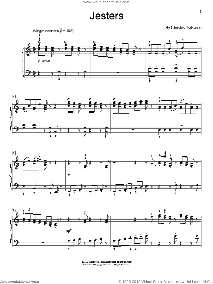 Jesters sheet music for piano solo (elementary) by Christos Tsitsaros and Miscellaneous, beginner piano (elementary)