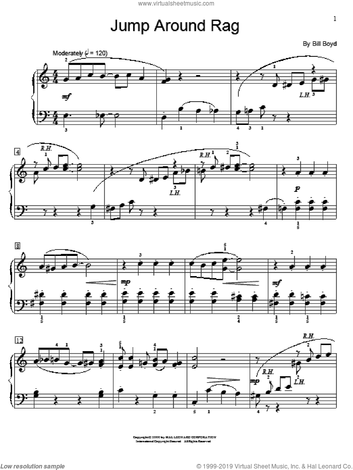 Jump Around Rag sheet music for piano solo (elementary) by Bill Boyd, Miscellaneous and Steve Rushton, beginner piano (elementary)