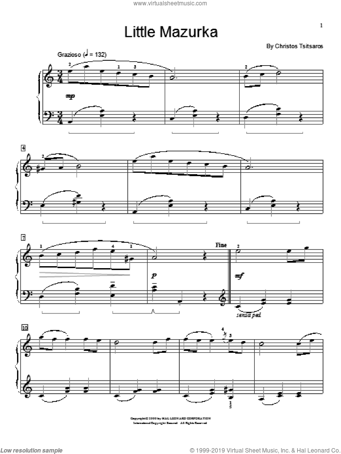Little Mazurka sheet music for piano solo (elementary) by Christos Tsitsaros, Miscellaneous and Steve Rushton, classical score, beginner piano (elementary)