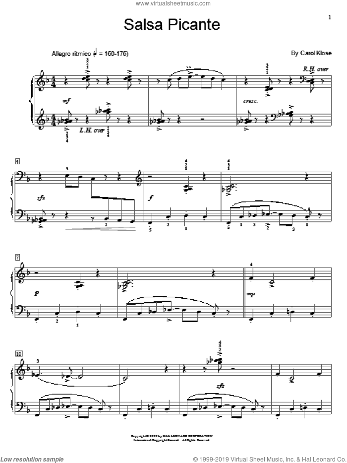 Salsa Picante sheet music for piano solo (elementary) by Carol Klose, Miscellaneous and Steve Rushton, beginner piano (elementary)