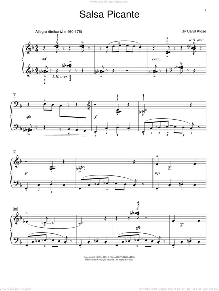 Salsa Picante sheet music for piano solo (elementary) by Carol Klose, Miscellaneous and Steve Rushton, beginner piano (elementary)