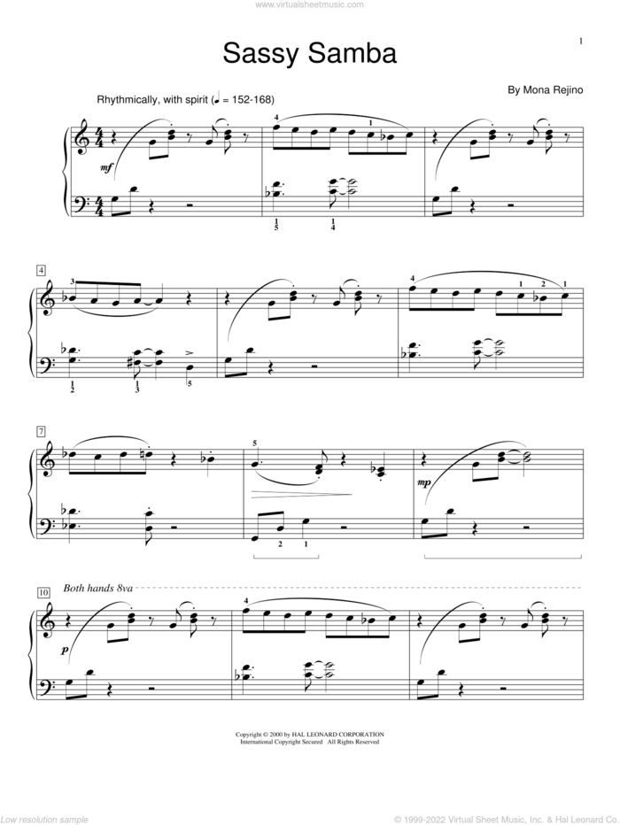 Sassy Samba sheet music for piano solo (elementary) by Mona Rejino, Miscellaneous and Steve Rushton, beginner piano (elementary)