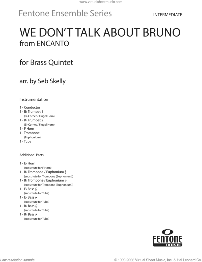 We Don't Talk About Bruno (from Encanto) (arr. Seb Skelly) sheet music for brass quintet (full score) by Lin-Manuel Miranda and Seb Skelly, intermediate skill level