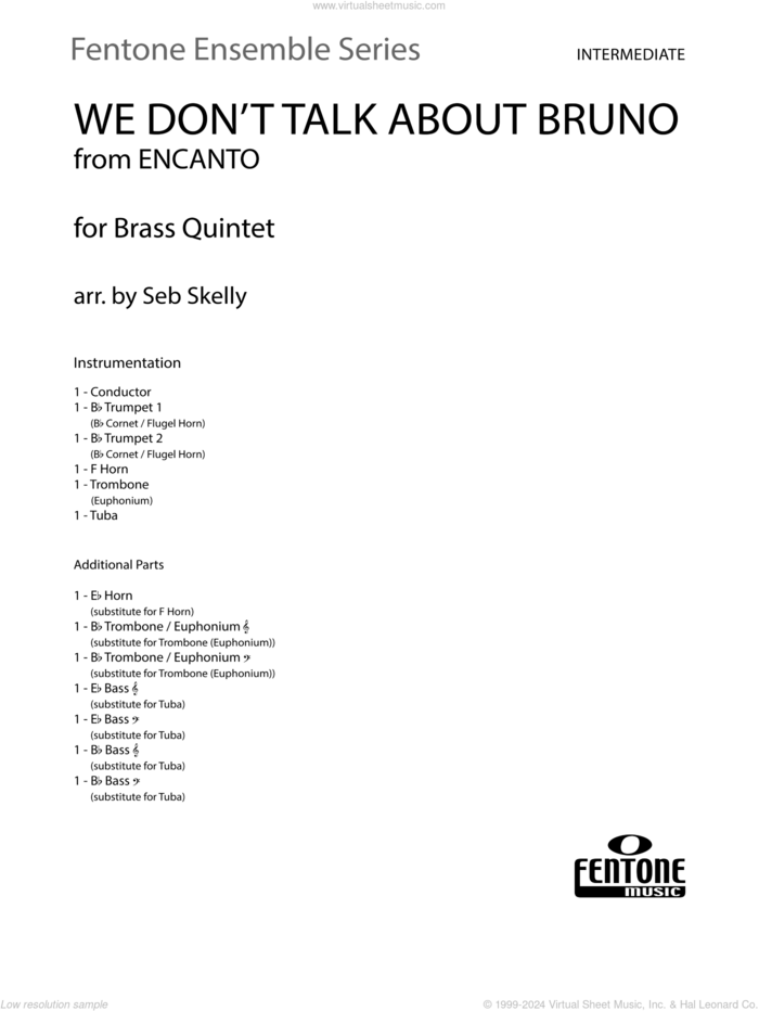 We Don't Talk About Bruno (from Encanto) (arr. Seb Skelly) sheet music for brass quintet (full score) by Lin-Manuel Miranda and Seb Skelly, intermediate skill level