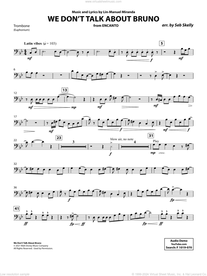 We Don't Talk About Bruno (from Encanto) (arr. Seb Skelly) sheet music for brass quintet (trombone) by Lin-Manuel Miranda and Seb Skelly, intermediate skill level