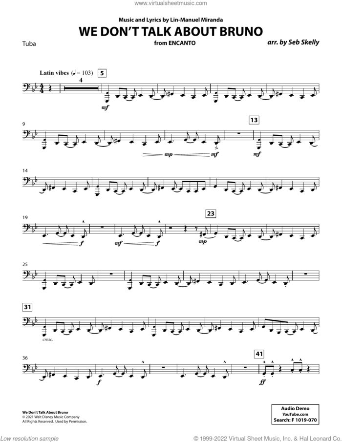 We Don't Talk About Bruno (from Encanto) (arr. Seb Skelly) sheet music for brass quintet (tuba) by Lin-Manuel Miranda and Seb Skelly, intermediate skill level
