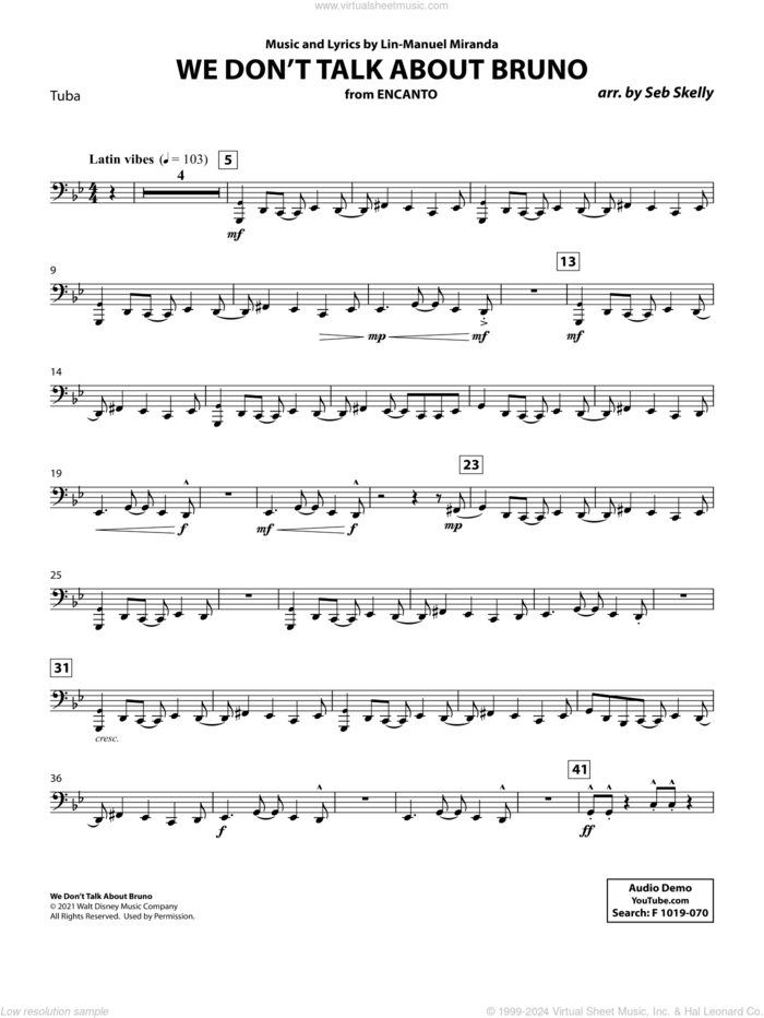 We Don't Talk About Bruno (from Encanto) (arr. Seb Skelly) sheet music for brass quintet (tuba) by Lin-Manuel Miranda and Seb Skelly, intermediate skill level