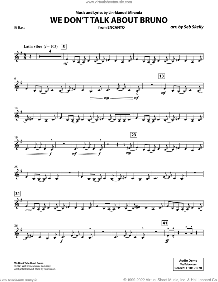 We Don't Talk About Bruno (from Encanto) (arr. Seb Skelly) sheet music for brass quintet (Eb bass t.c.) by Lin-Manuel Miranda and Seb Skelly, intermediate skill level