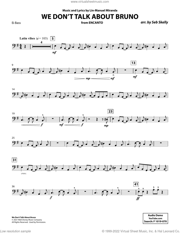 We Don't Talk About Bruno (from Encanto) (arr. Seb Skelly) sheet music for brass quintet (Eb bass b.c.) by Lin-Manuel Miranda and Seb Skelly, intermediate skill level