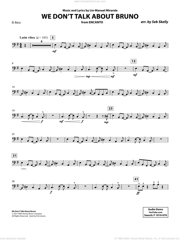 We Don't Talk About Bruno (from Encanto) (arr. Seb Skelly) sheet music for brass quintet (Eb bass b.c.) by Lin-Manuel Miranda and Seb Skelly, intermediate skill level