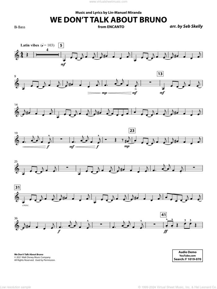 We Don't Talk About Bruno (from Encanto) (arr. Seb Skelly) sheet music for brass quintet (Bb bass t.c.) by Lin-Manuel Miranda and Seb Skelly, intermediate skill level