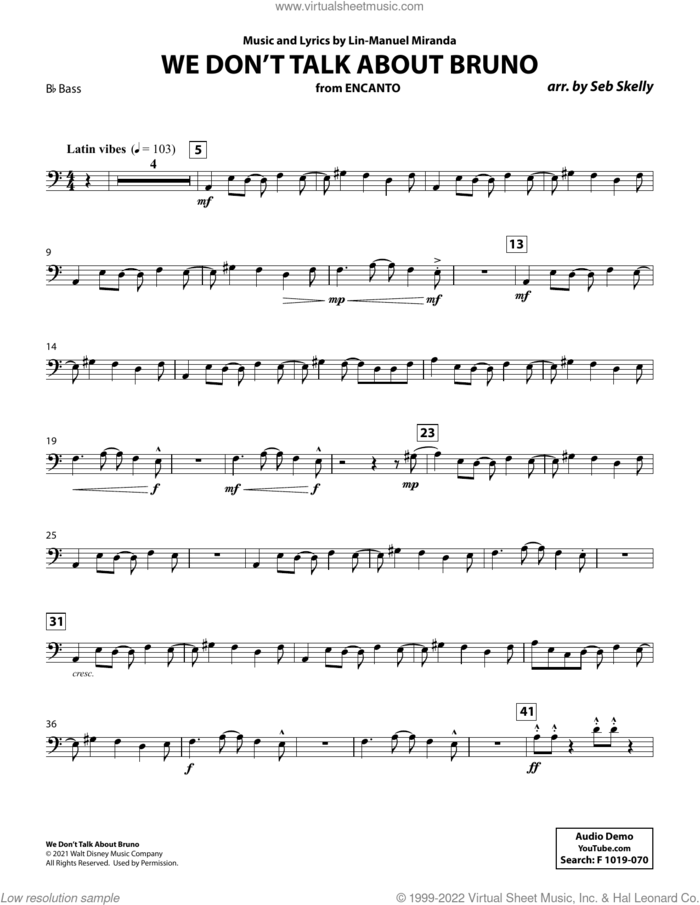 We Don't Talk About Bruno (from Encanto) (arr. Seb Skelly) sheet music for brass quintet (Bb bass b.c.) by Lin-Manuel Miranda and Seb Skelly, intermediate skill level