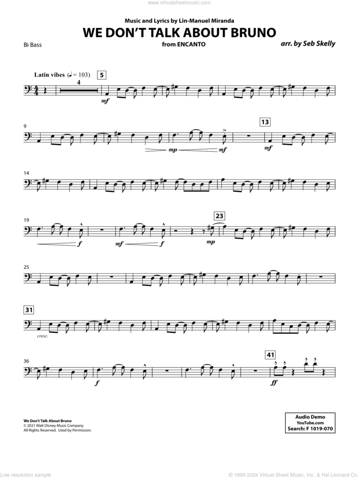 We Don't Talk About Bruno (from Encanto) (arr. Seb Skelly) sheet music for brass quintet (Bb bass b.c.) by Lin-Manuel Miranda and Seb Skelly, intermediate skill level