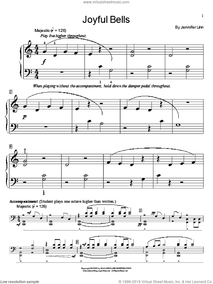 Joyful Bells sheet music for piano solo (elementary) by Jennifer Linn, Miscellaneous and Steve Rushton, beginner piano (elementary)