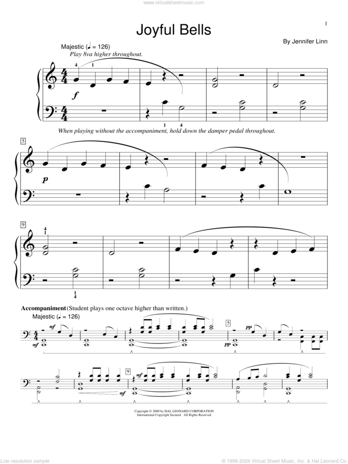 Joyful Bells sheet music for piano solo (elementary) by Jennifer Linn, Miscellaneous and Steve Rushton, beginner piano (elementary)