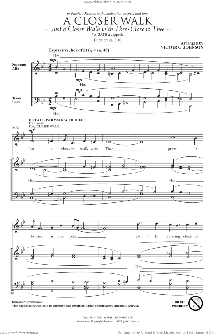 A Closer Walk sheet music for choir (SATB: soprano, alto, tenor, bass) by Fanny J. Crosby, Victor Johnson and Silas J. Vail, intermediate skill level