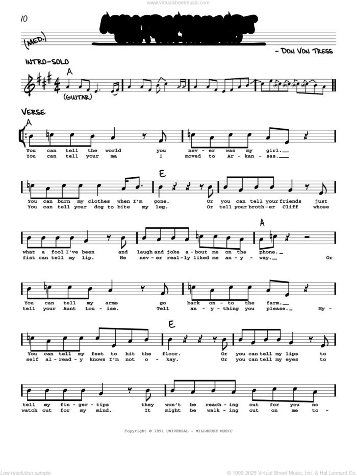 Achy Breaky Heart (Don't Tell My Heart) sheet music for voice and other instruments (real book with lyrics) by Billy Ray Cyrus and Don Von Tress, intermediate skill level