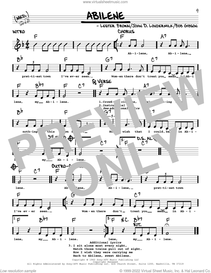 Abilene sheet music for voice and other instruments (real book with lyrics) by George Hamilton IV, Bob Gibson, John D. Loudermilk and Lester Brown, intermediate skill level