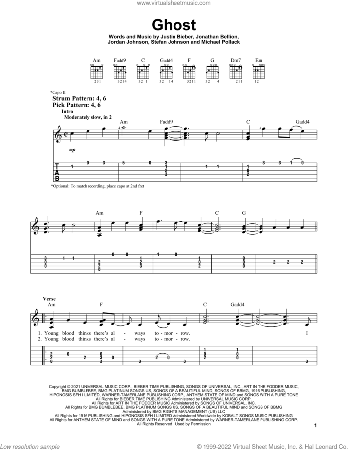 Ghost by Justin Bieber - Piano, Vocal, Guitar - Digital Sheet Music