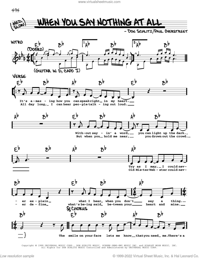 When You Say Nothing At All sheet music for voice and other instruments (real book with lyrics) by Alison Krauss & Union Station, Keith Whitley, Don Schlitz and Paul Overstreet, intermediate skill level